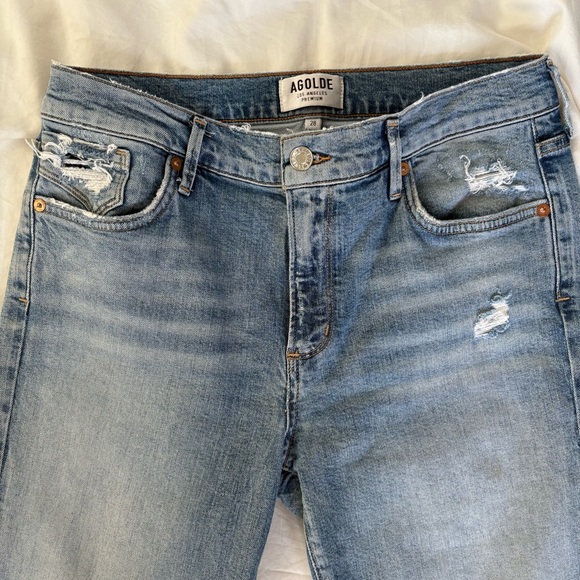 Agolde Light Blue Distressed Skinny Jeans Sophie Cropped Denim - Picture 3 of 16